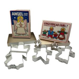 Fox Fun 80's Vintage Gingerbread Family & Angel metal cookie cutters 7" in boxes